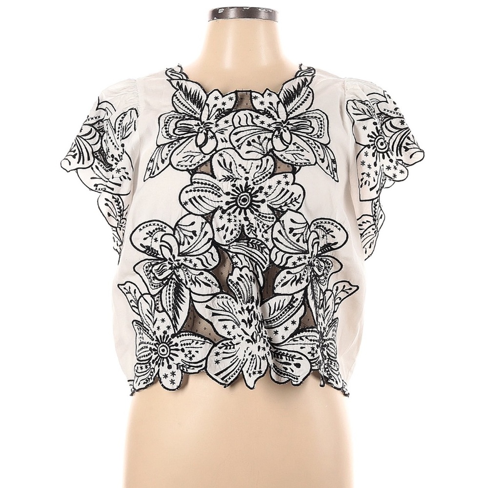 Anthropologie Cream Embellished Blouse with Intricate Design